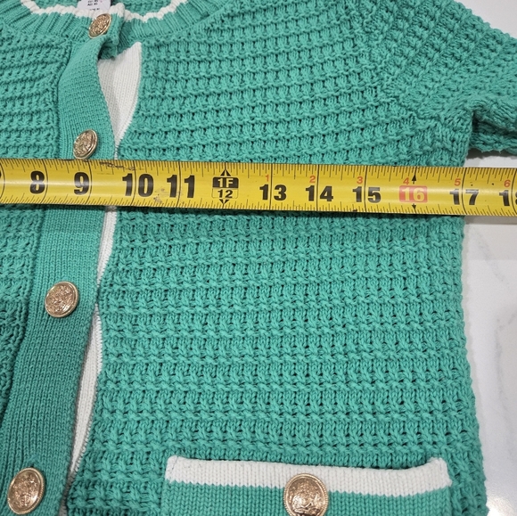 Nicole Miller Cardigan Sweater~Gold Buttons Women Size XS Green Knit Classic - Picture 7 of 13